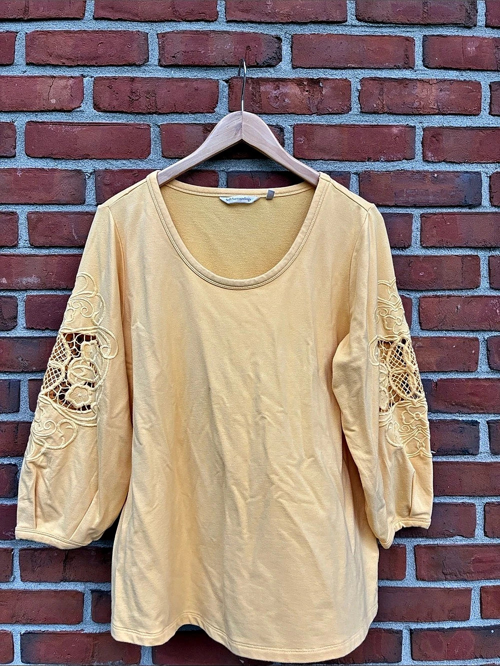 Soft Surroundings Embroidered Sleeve Tunic in Yellow XL